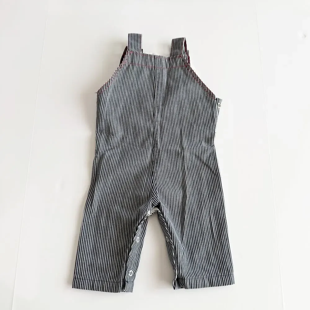 [Vintage] 80s Health-Tex Striped Embroidered Lace Ruffle Overalls Size 9 Months